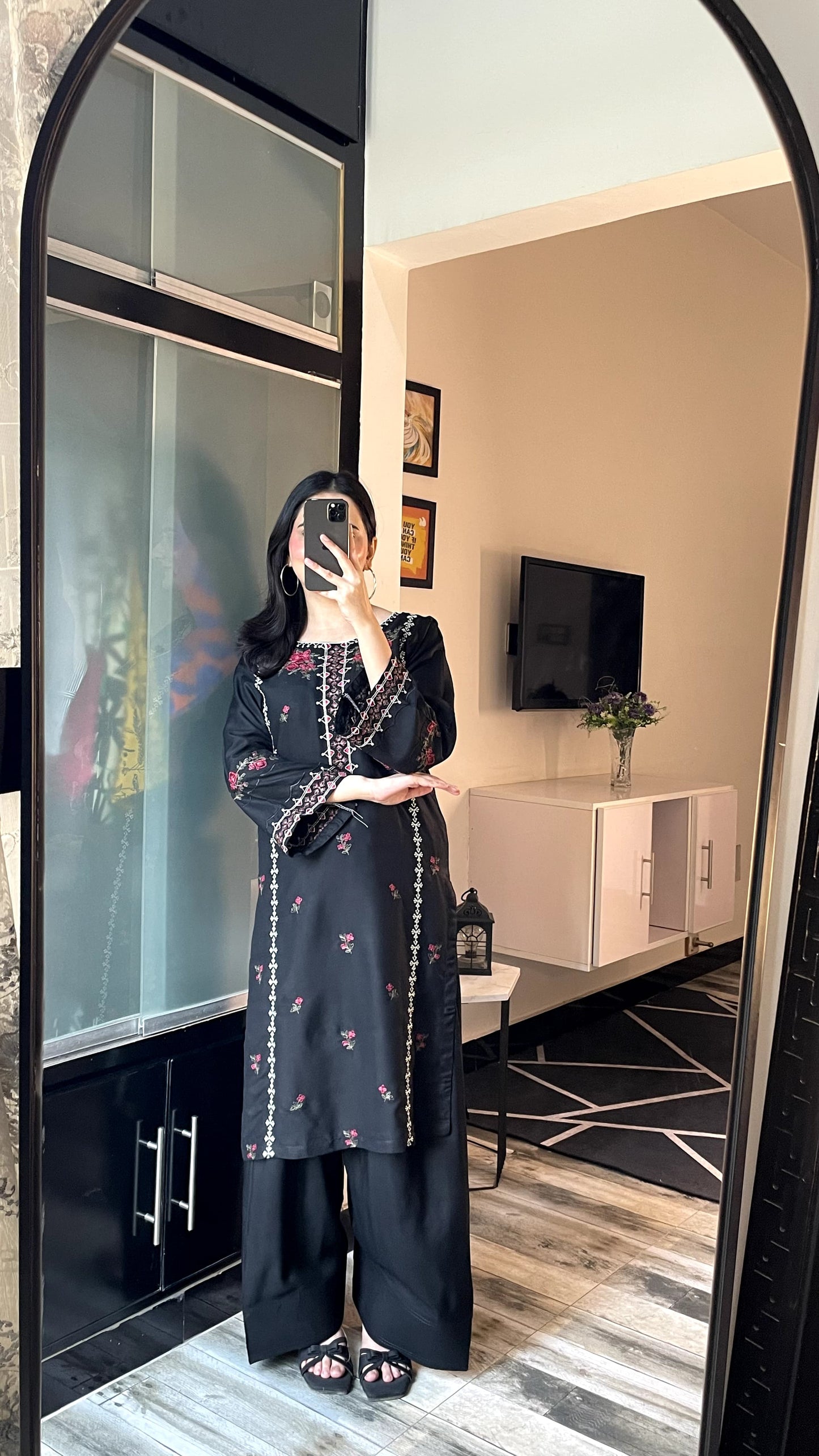 Multi Black embroided 2 peice dress