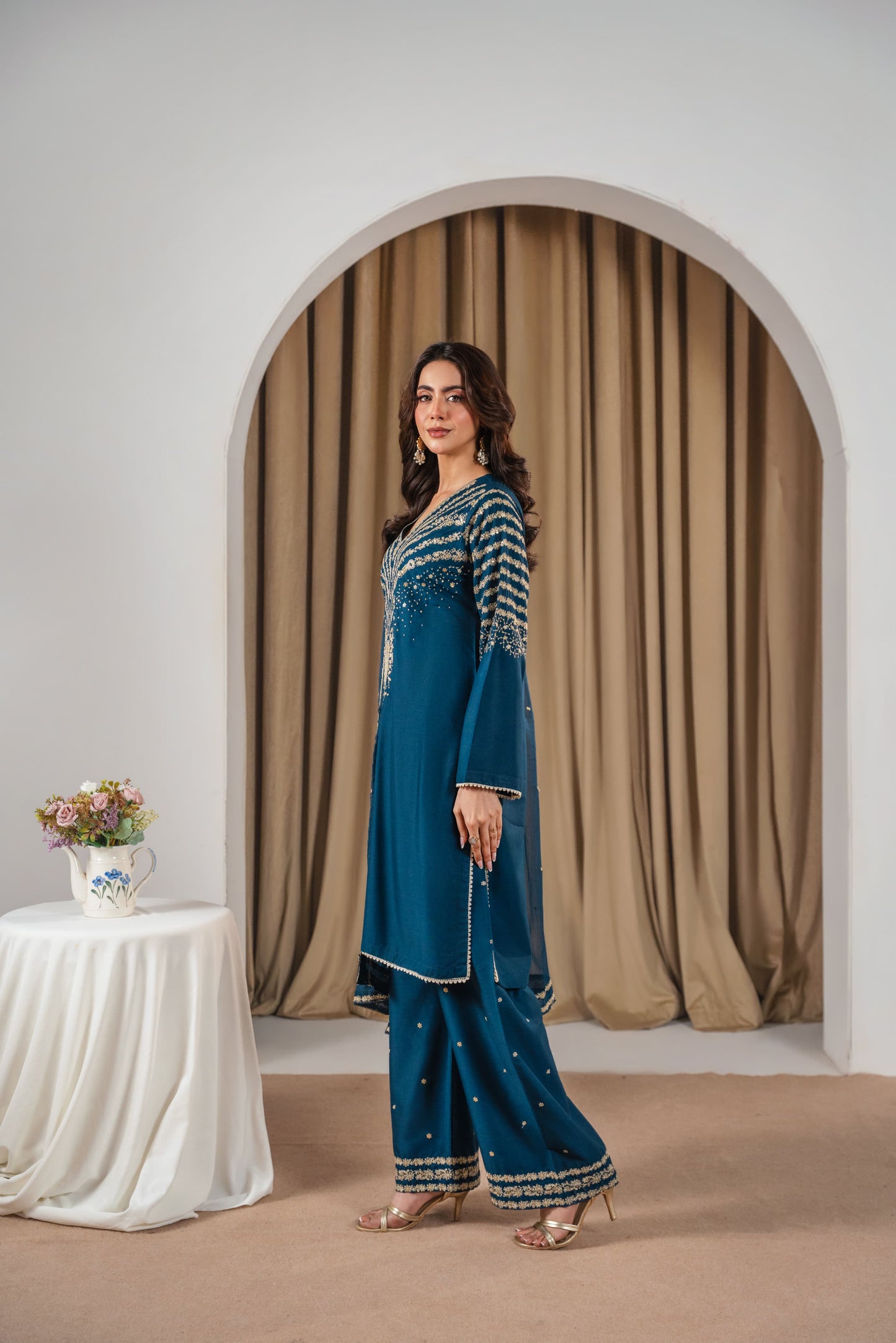 ZINC PEACOCK EMBROIDERED 3PC*