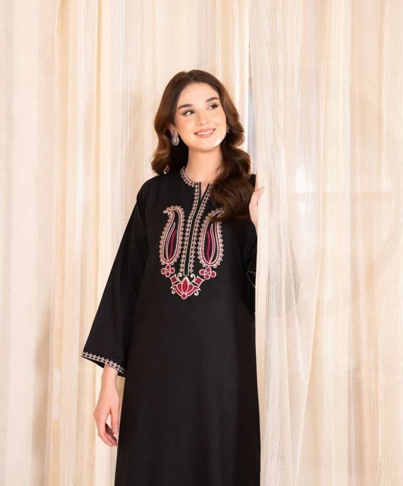 2 pc BLACK ROSE Embroidered Co Ords