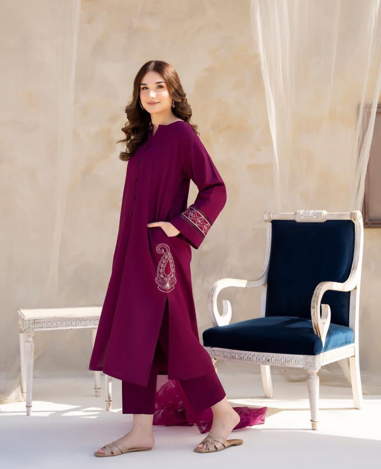 Calico emnroided 3 peice dress