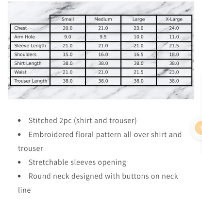 petal embroided 2 peice