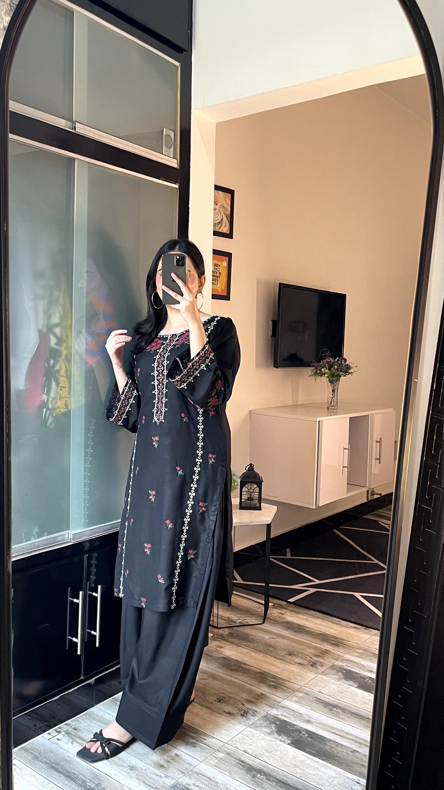 Multi Black embroided 2 peice dress