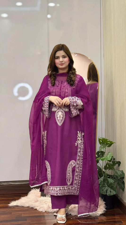 PURPLE SAPPHIRE EMBROIDERED 3PC